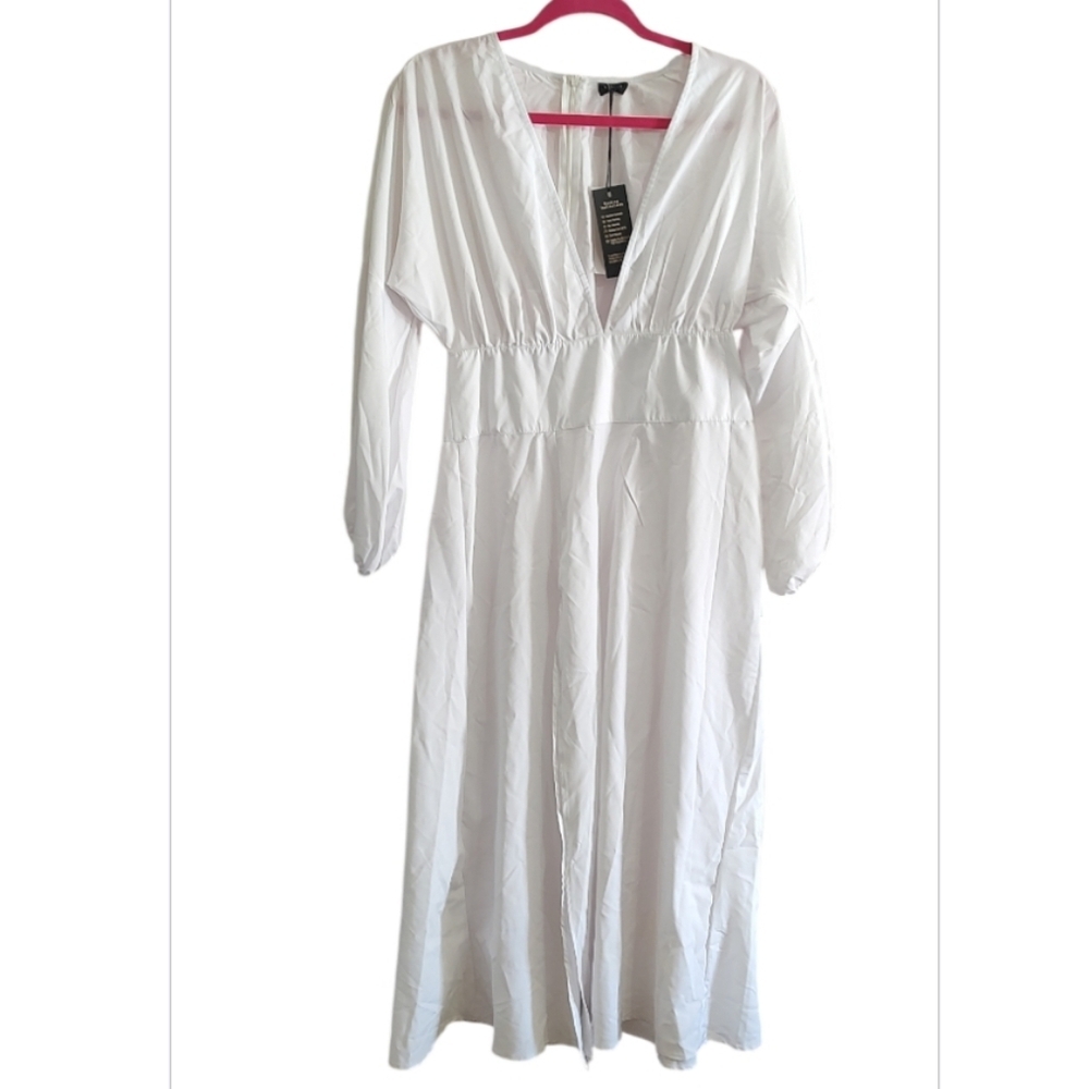 White Deep VNeck Long Sleeve Maxi Dress Size M